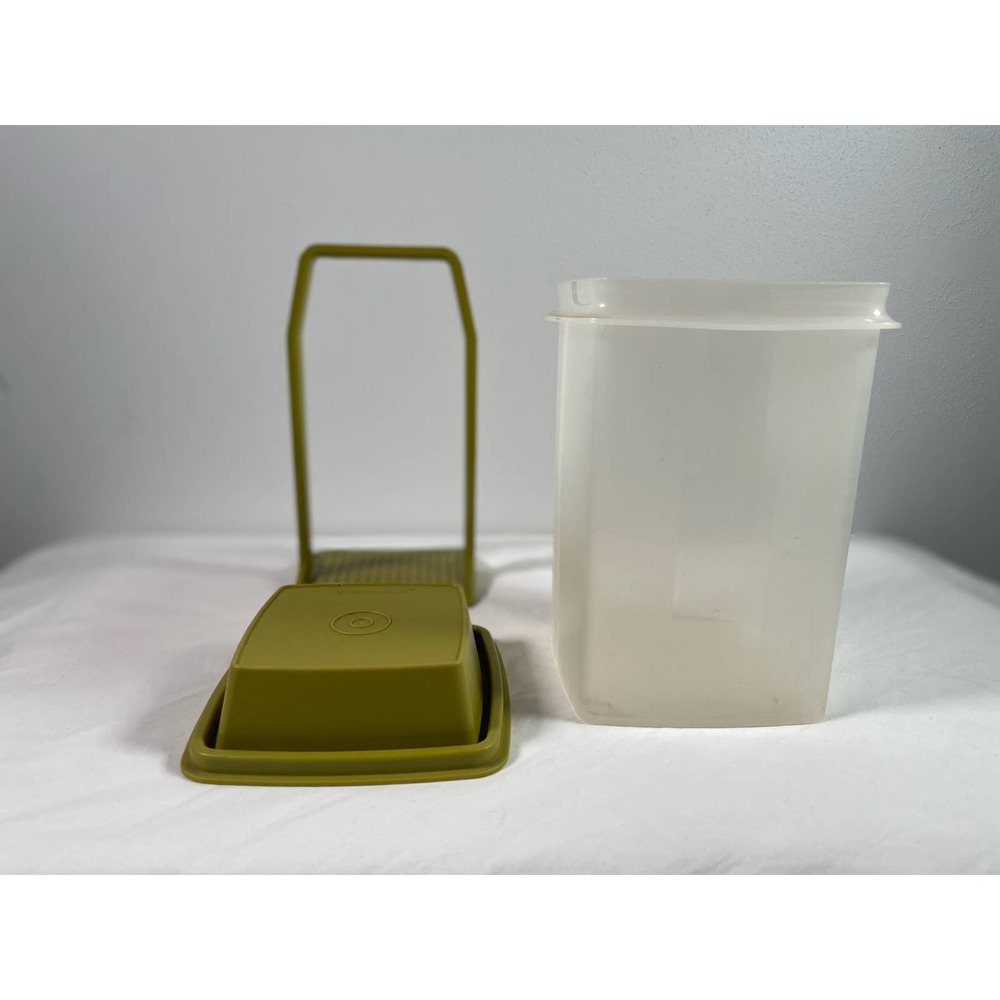 VTG Tupperware PickADeli Pickle Olive Keeper Insert & Lid Avocado Green